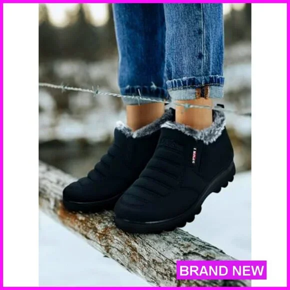 Winter Ankle Booties Waterproof Synthetic Leather Side Zip Fashion Boots